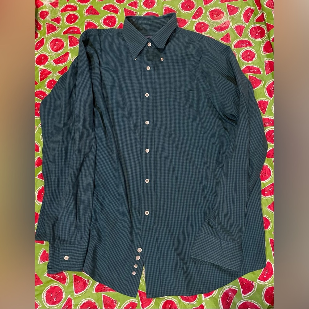 Land’s end mens green long sleeves dress shirt size 16 1/2
